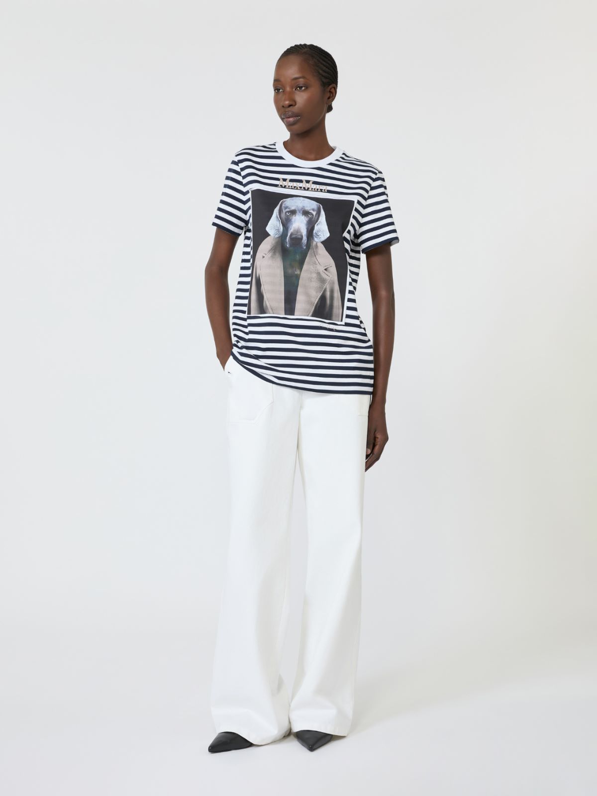 Striped cotton T-shirt with iconic print - WHITE BLUE