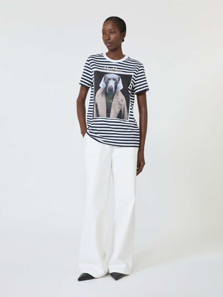 Striped cotton T-shirt with iconic print - WHITE BLUE