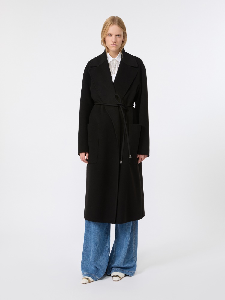 Oversized double wool coat - BLACK - 2