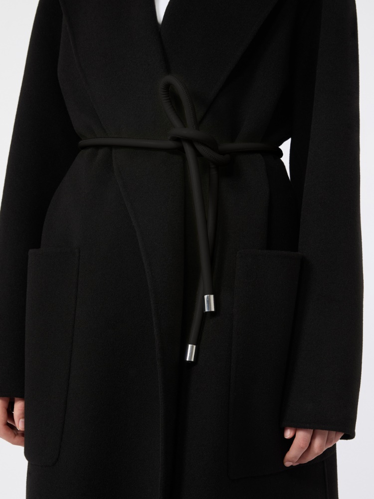 Oversized double wool coat - BLACK - 4