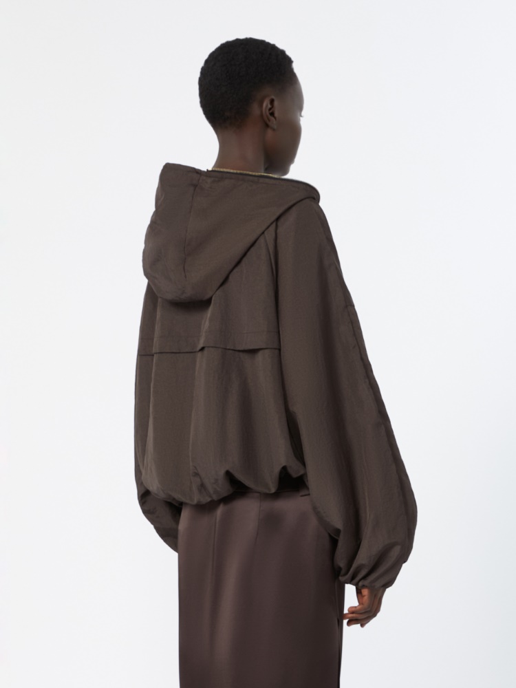Short crinkled fabric raincoat - DARK BROWN - 3
