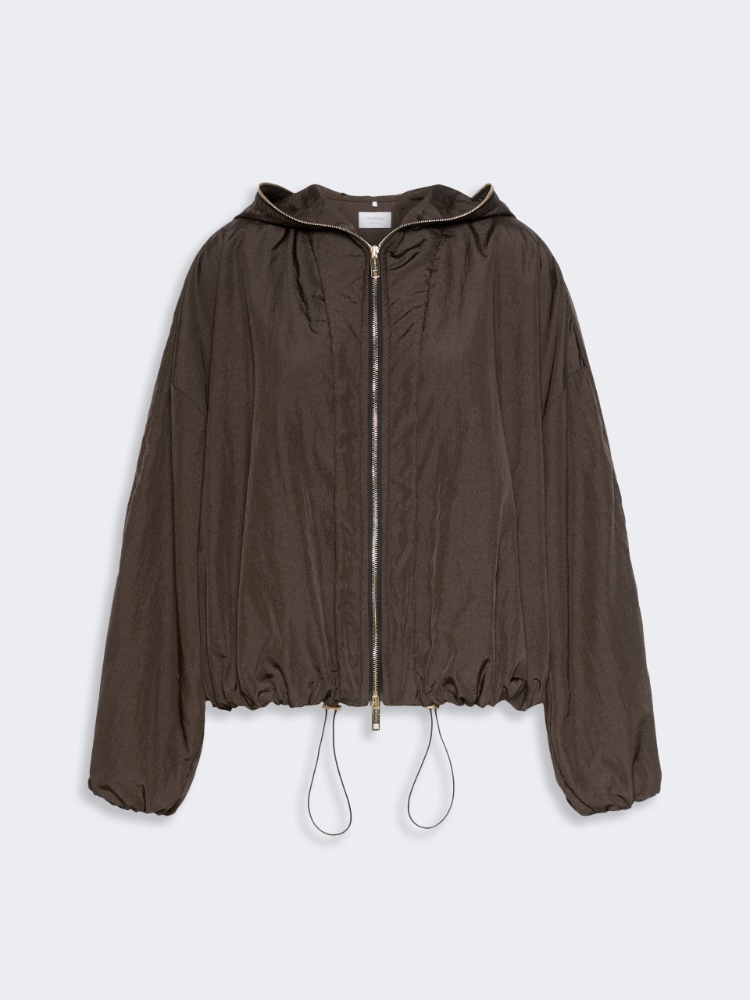 Short crinkled fabric raincoat - DARK BROWN