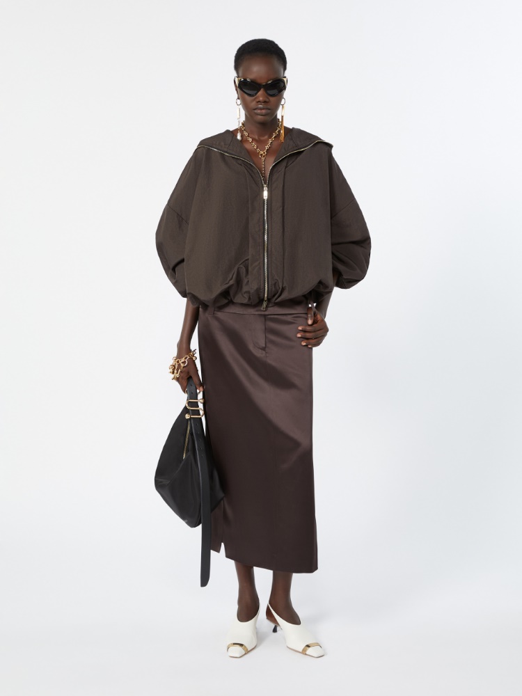 Short crinkled fabric raincoat - DARK BROWN - 1