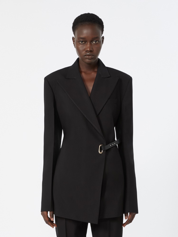 Tailored viscose blazer with leather belt detail - BLACK - 2