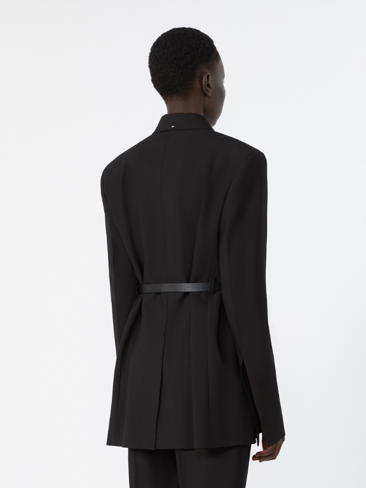 Tailored viscose blazer with leather belt detail - BLACK - 3