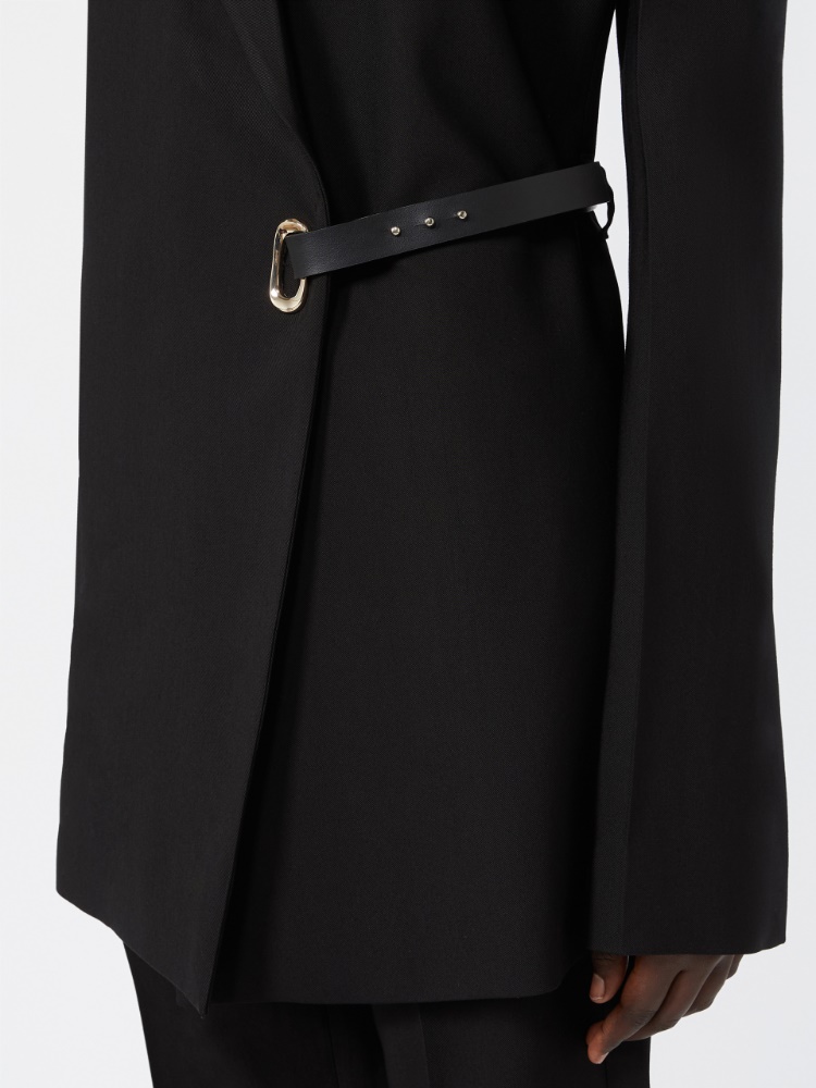 Tailored viscose blazer with leather belt detail - BLACK - 5