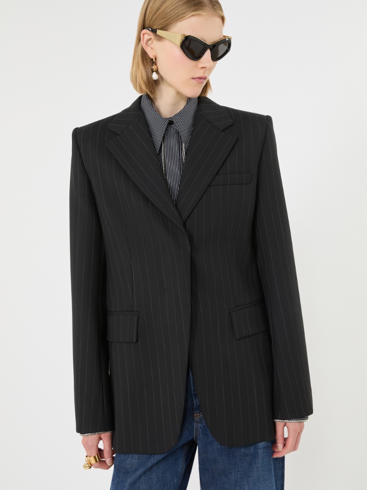 Stretch wool-blend blazer - BLACK - Max Mara - 4