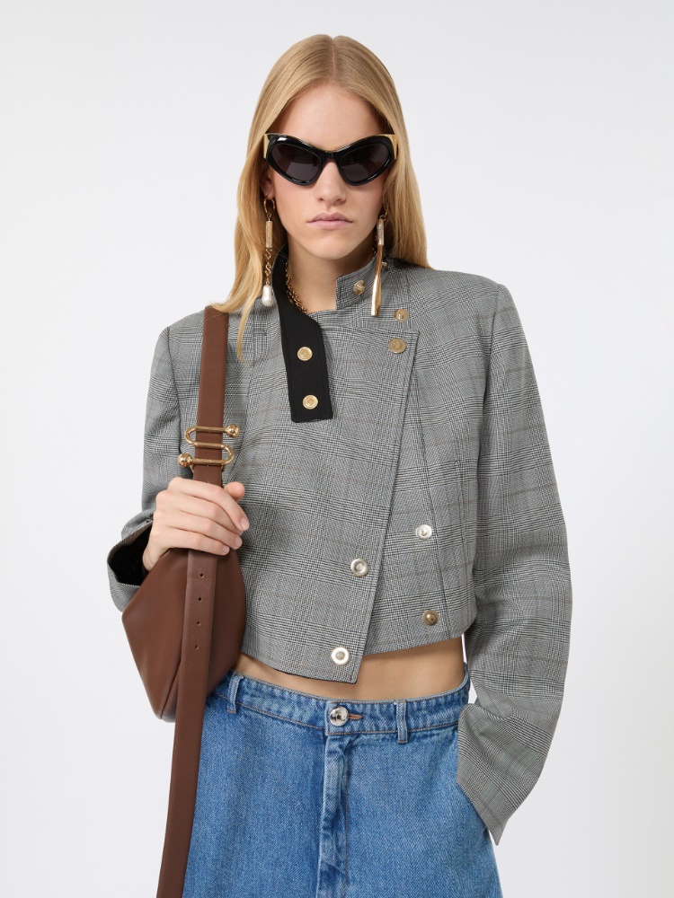 Short Glen plaid jacket - WHITE BLACK - 4