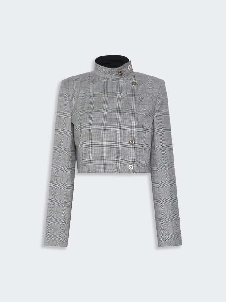 Short Glen plaid jacket - WHITE BLACK