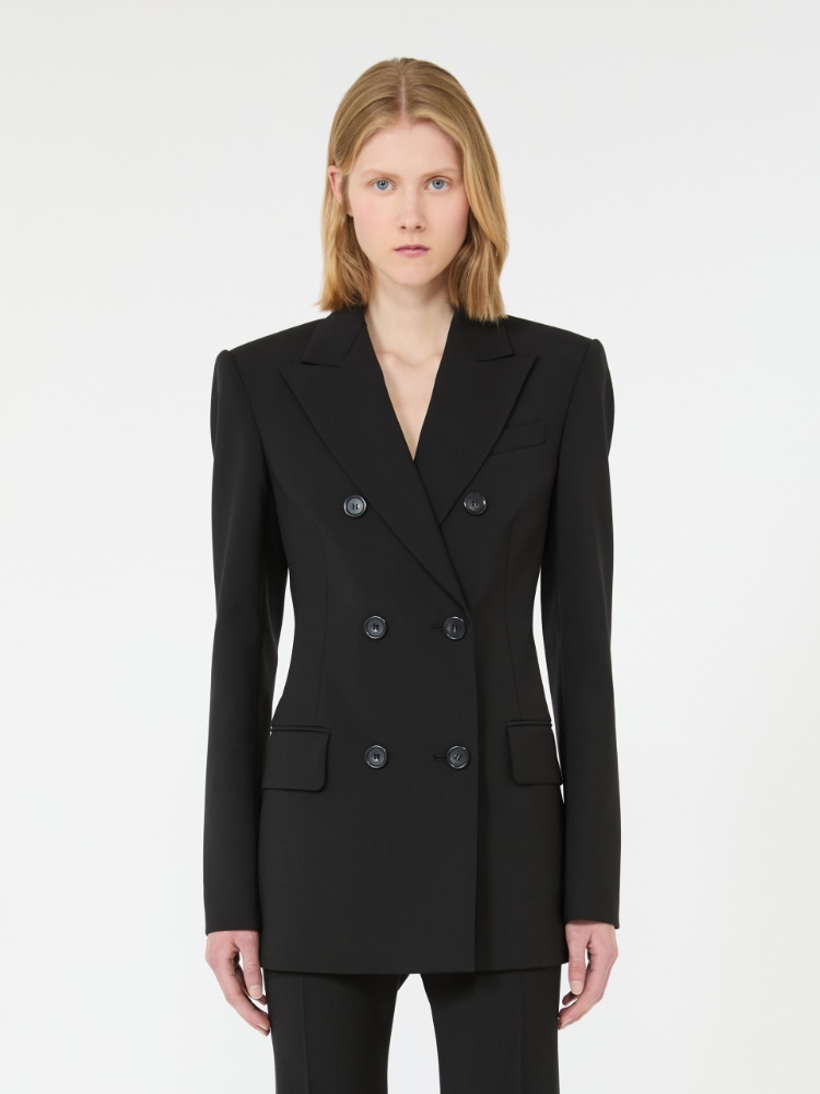 Double-breasted natural stretch wool blazer - BLACK - 2