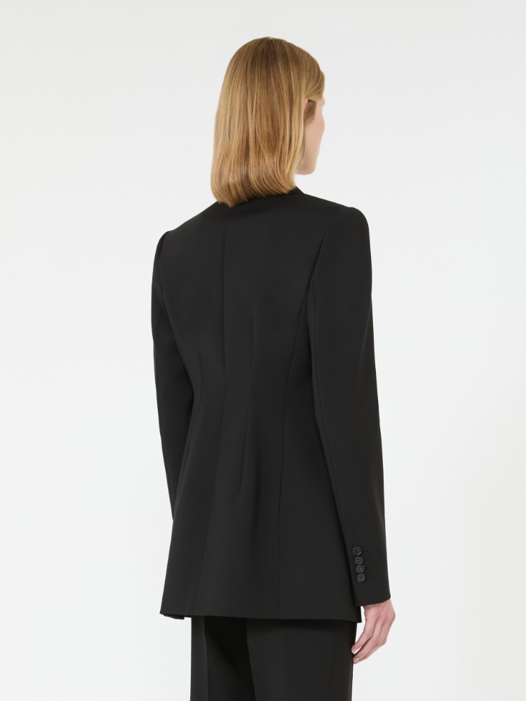 Double-breasted natural stretch wool blazer - BLACK - 3