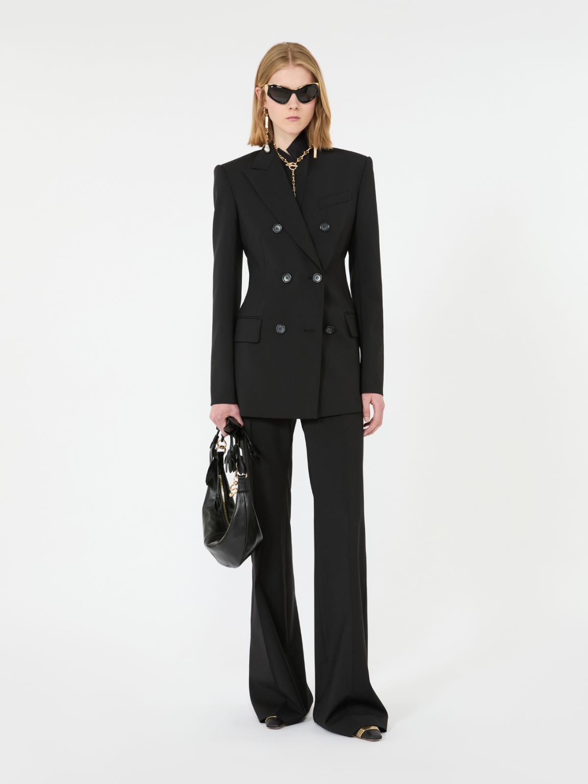 Double-breasted natural stretch wool blazer + BLACK - Max Mara