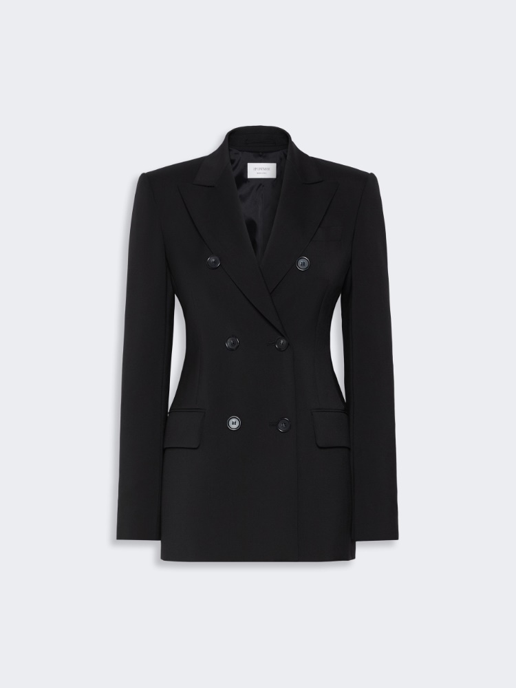 Double-breasted natural stretch wool blazer - BLACK