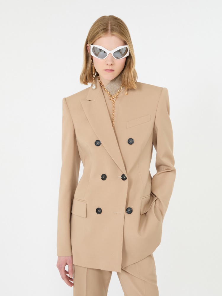 Double-breasted natural stretch wool blazer - BEIGE SHADED - 4