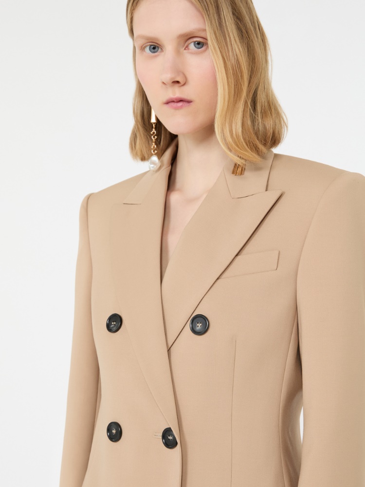 Double-breasted natural stretch wool blazer - BEIGE SHADED - 5