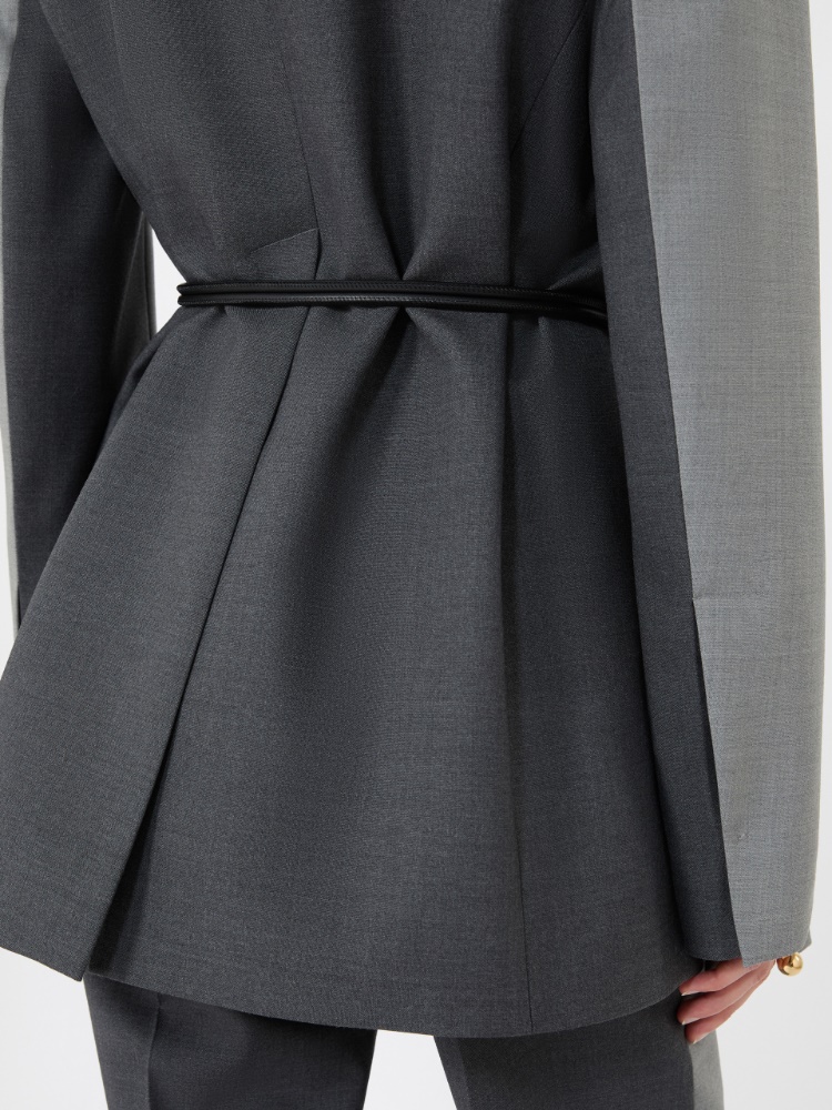 Straight-fit stretch wool blazer - MEDIUM GREY