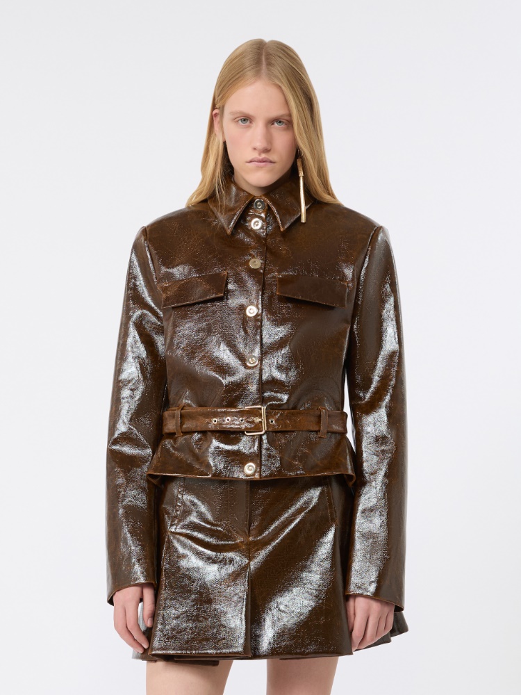 Short, coated cotton jacket with worn effect - BROWN - Max Mara - 2