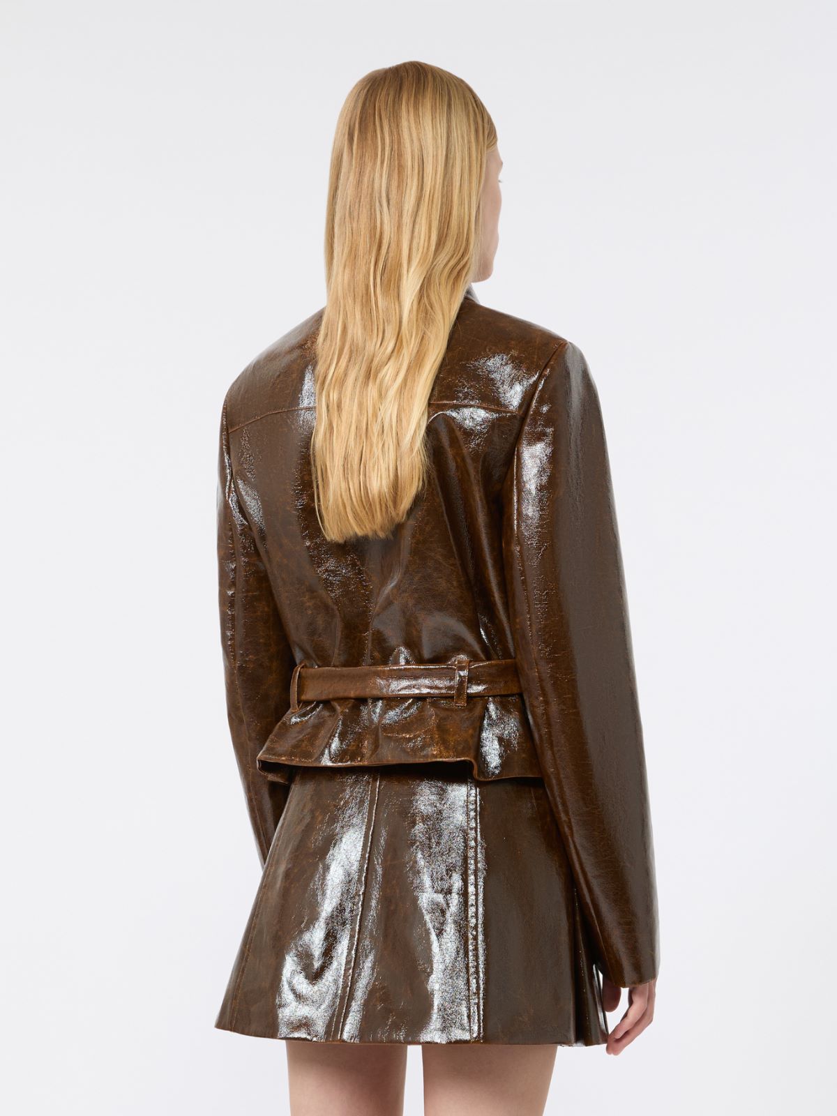 Short, coated cotton jacket with worn effect - BROWN - Max Mara - 3