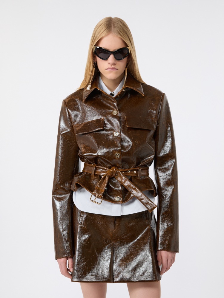 Short, coated cotton jacket with worn effect - BROWN - Max Mara - 4