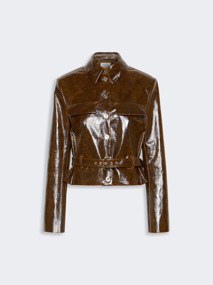Short, coated cotton jacket with worn effect - BROWN
