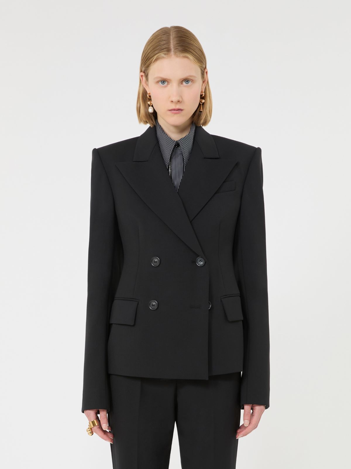 Double-breasted stretch wool blazer - BLACK - Max Mara - 2