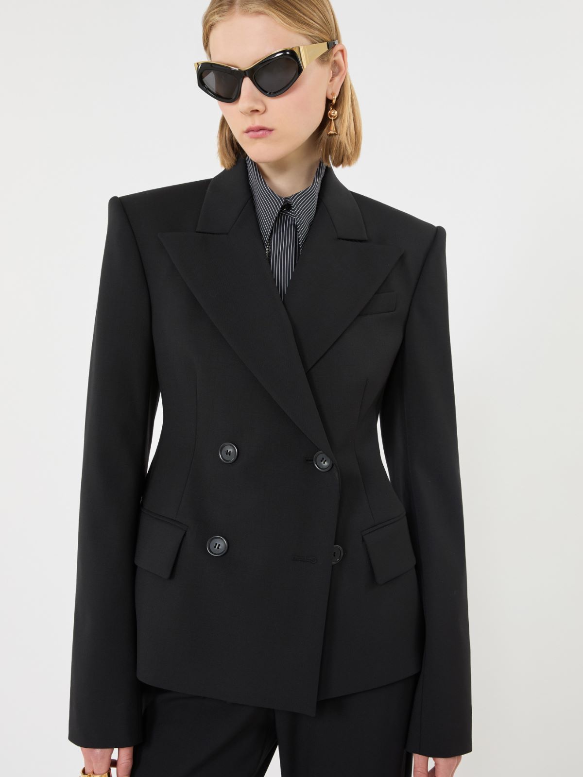 Double-breasted stretch wool blazer - BLACK - Max Mara - 4
