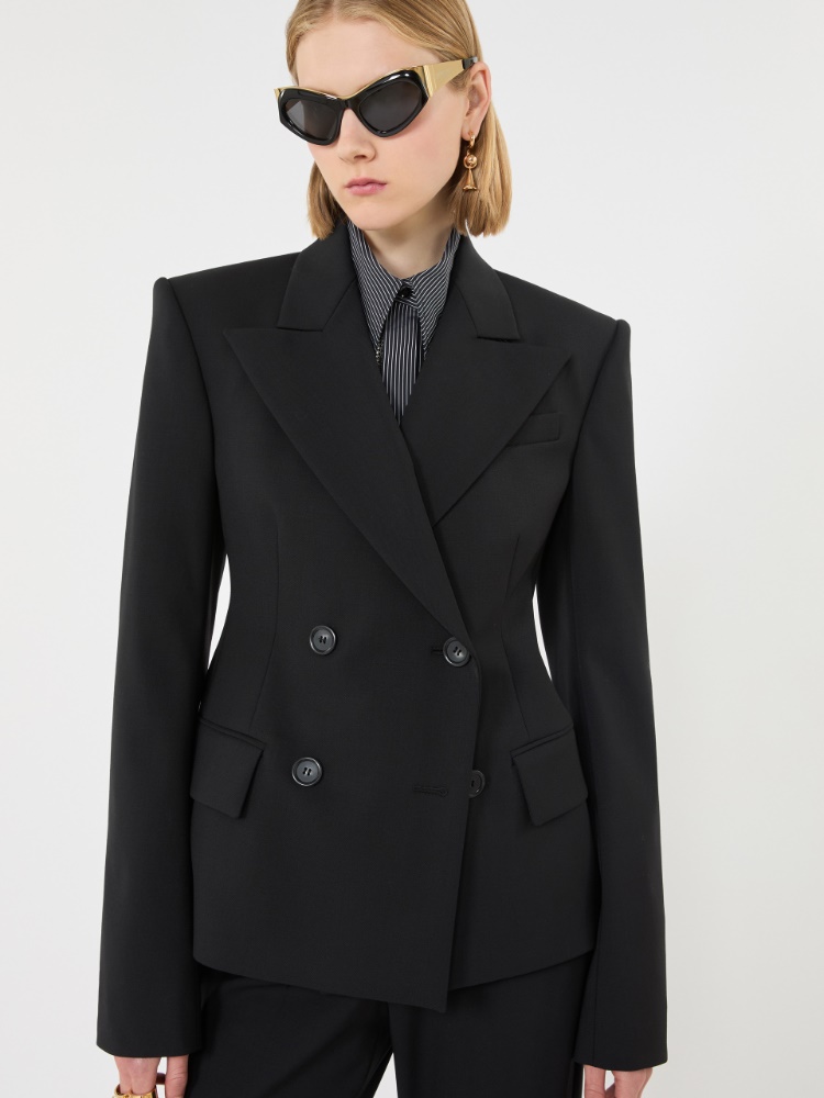 Double-breasted stretch wool blazer - BLACK - Max Mara - 4