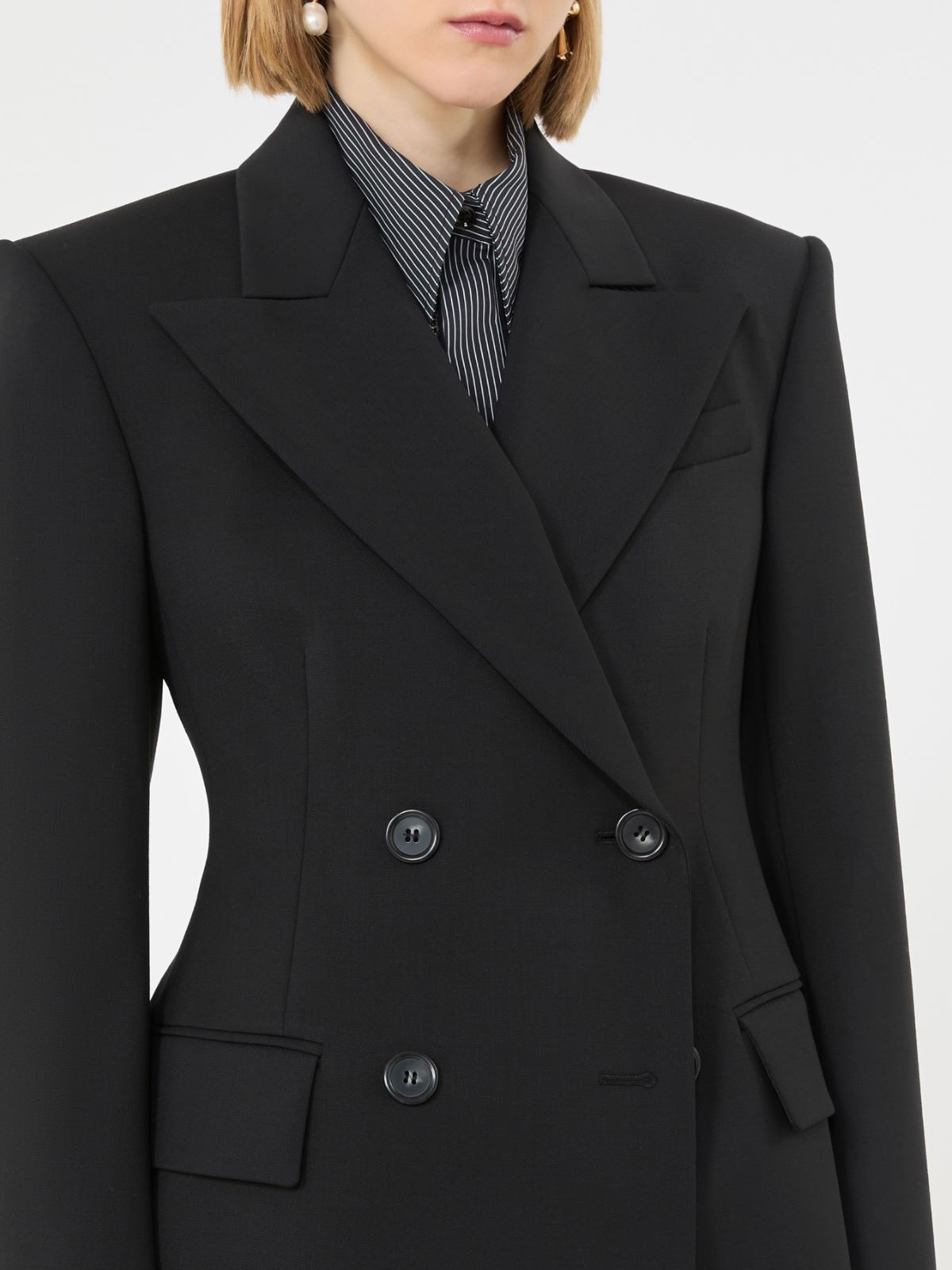 Double-breasted stretch wool blazer - BLACK - Max Mara - 5