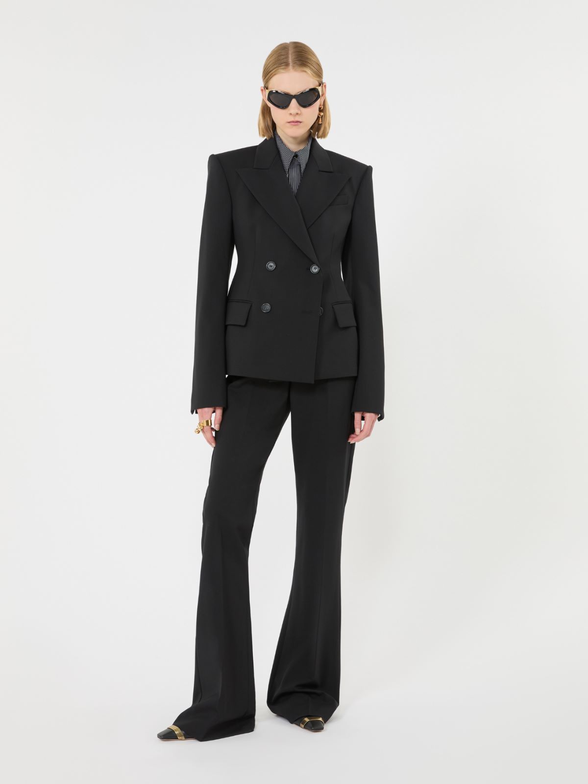 Double-breasted stretch wool blazer - BLACK - Max Mara