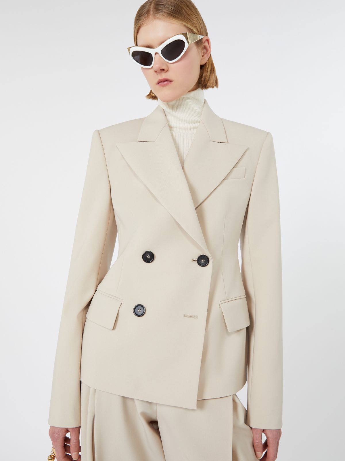 Double-breasted stretch wool blazer - BEIGE - Max Mara - 4