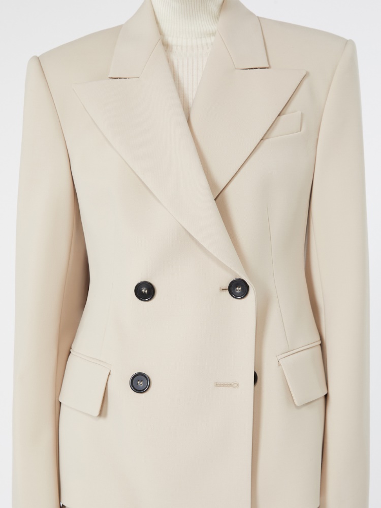 Double-breasted stretch wool blazer - BEIGE