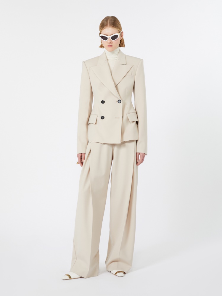 Double-breasted stretch wool blazer - BEIGE