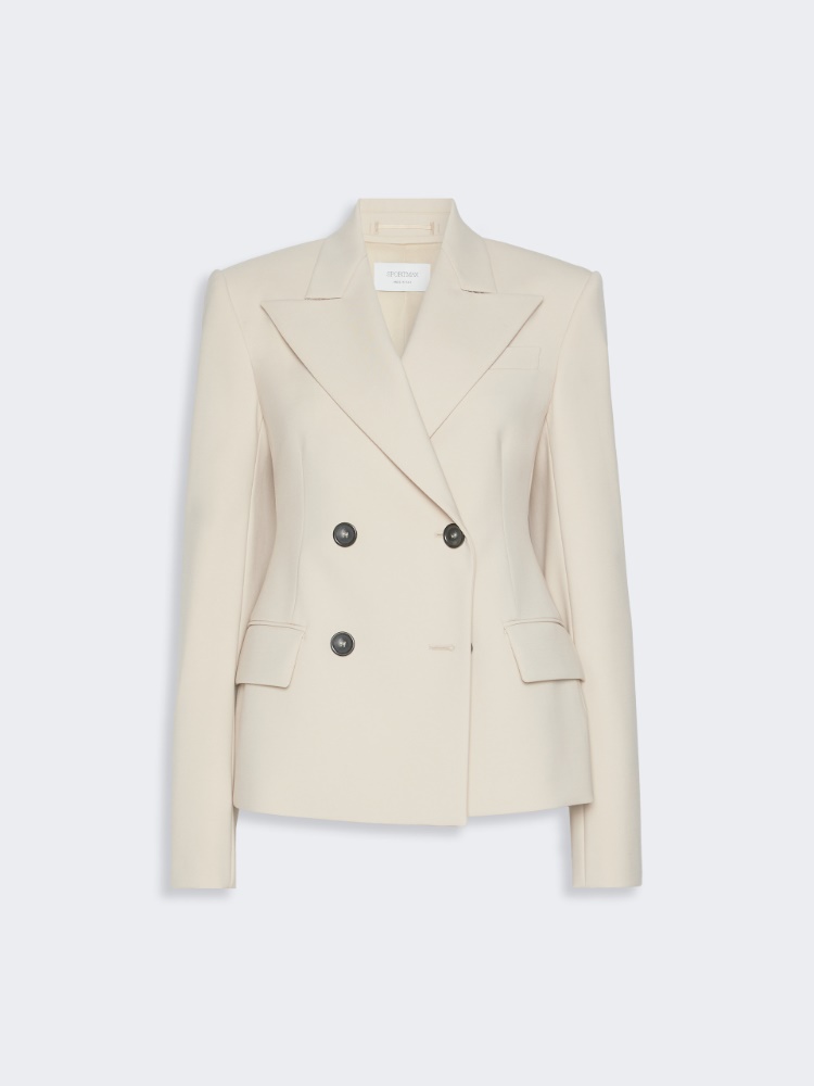 Double-breasted stretch wool blazer - BEIGE