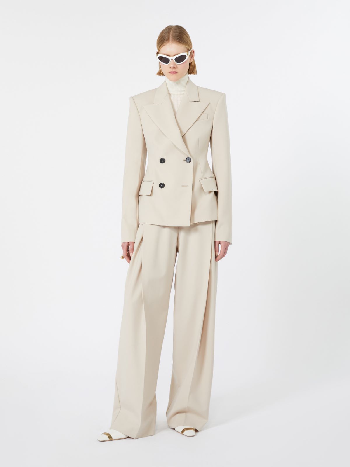 Double-breasted stretch wool blazer - BEIGE - Max Mara