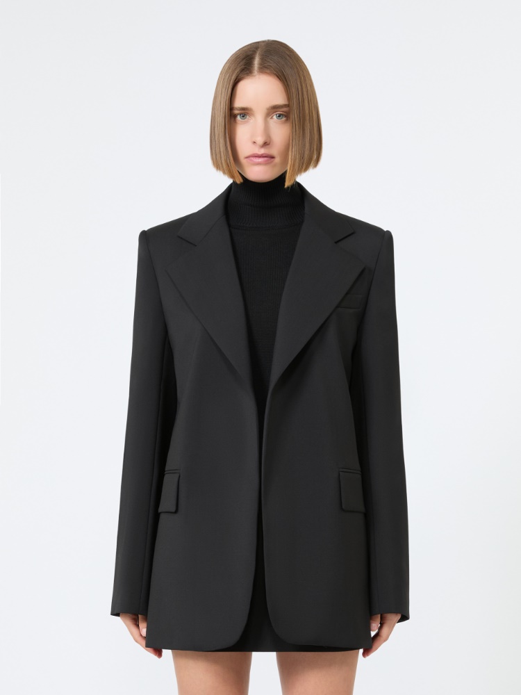 Oversized natural stretch wool blazer - BLACK - 2