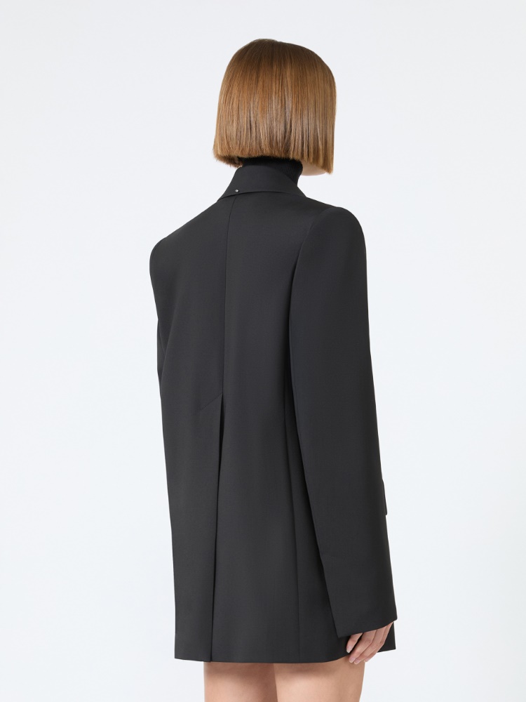 Oversized natural stretch wool blazer - BLACK - 3