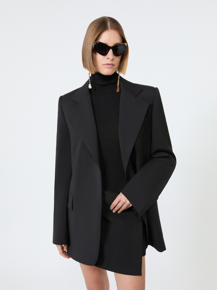 Oversized natural stretch wool blazer - BLACK - 4