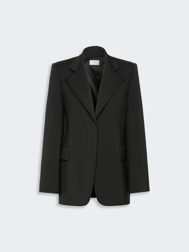 Oversized natural stretch wool blazer - BLACK