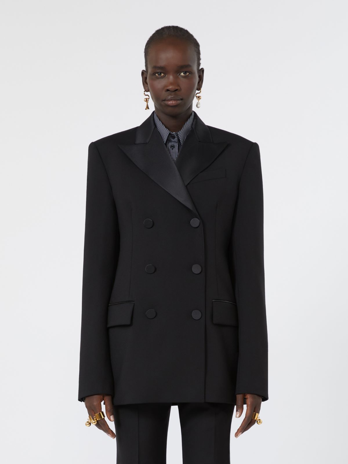 Double-breasted stretch wool jacket - BLACK - Max Mara - 2