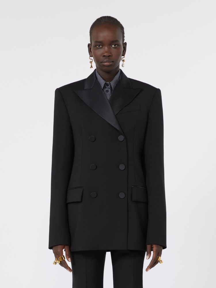 Double-breasted stretch wool jacket - BLACK - Max Mara - 2