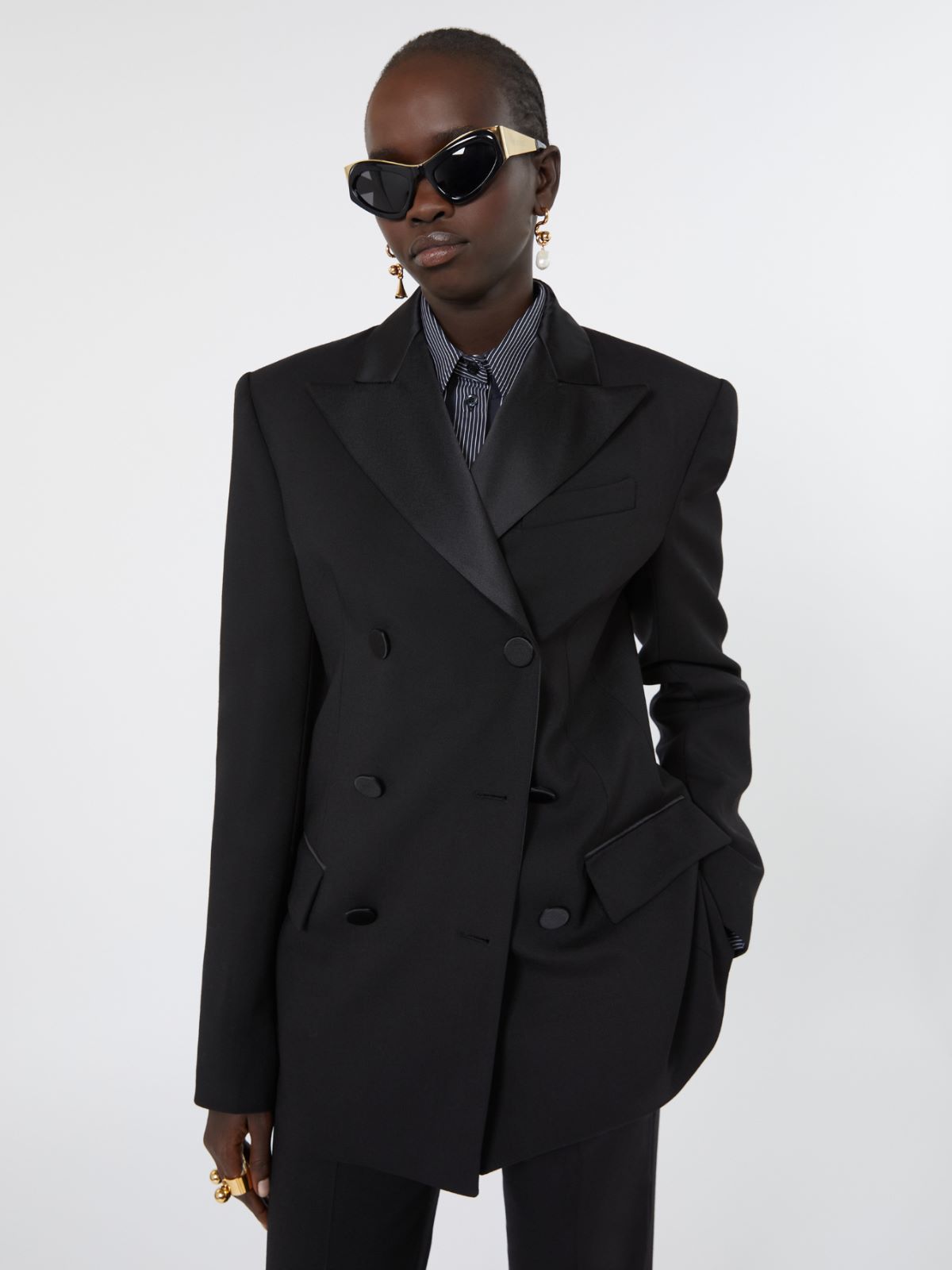 Double-breasted stretch wool jacket - BLACK - Max Mara - 4