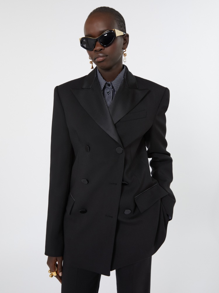 Double-breasted stretch wool jacket - BLACK - Max Mara - 4