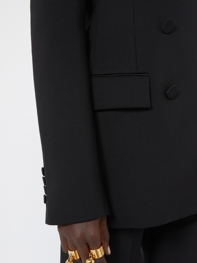 Double-breasted stretch wool jacket - BLACK