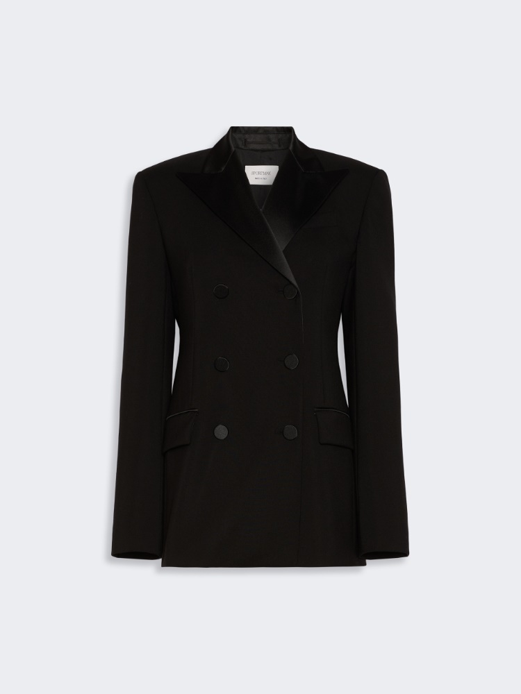 Double-breasted stretch wool jacket - BLACK