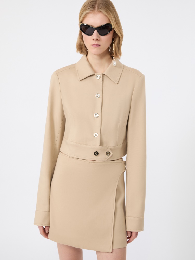 Short jacket in cotton-blend gabardine - BEIGE - 4