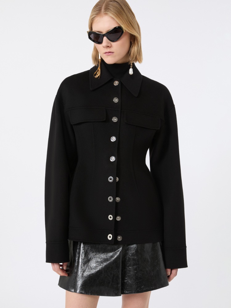 Pure wool shaped heavy jacket - BLACK - 4