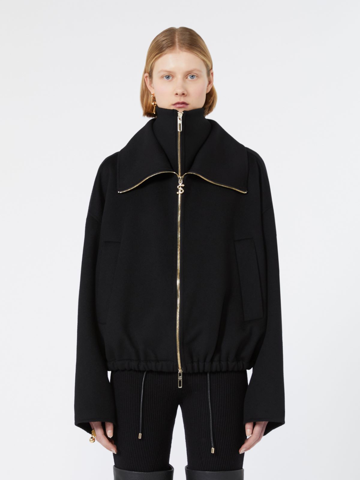 Pure wool bomber jacket with removable bib - BLACK - Max Mara - 2