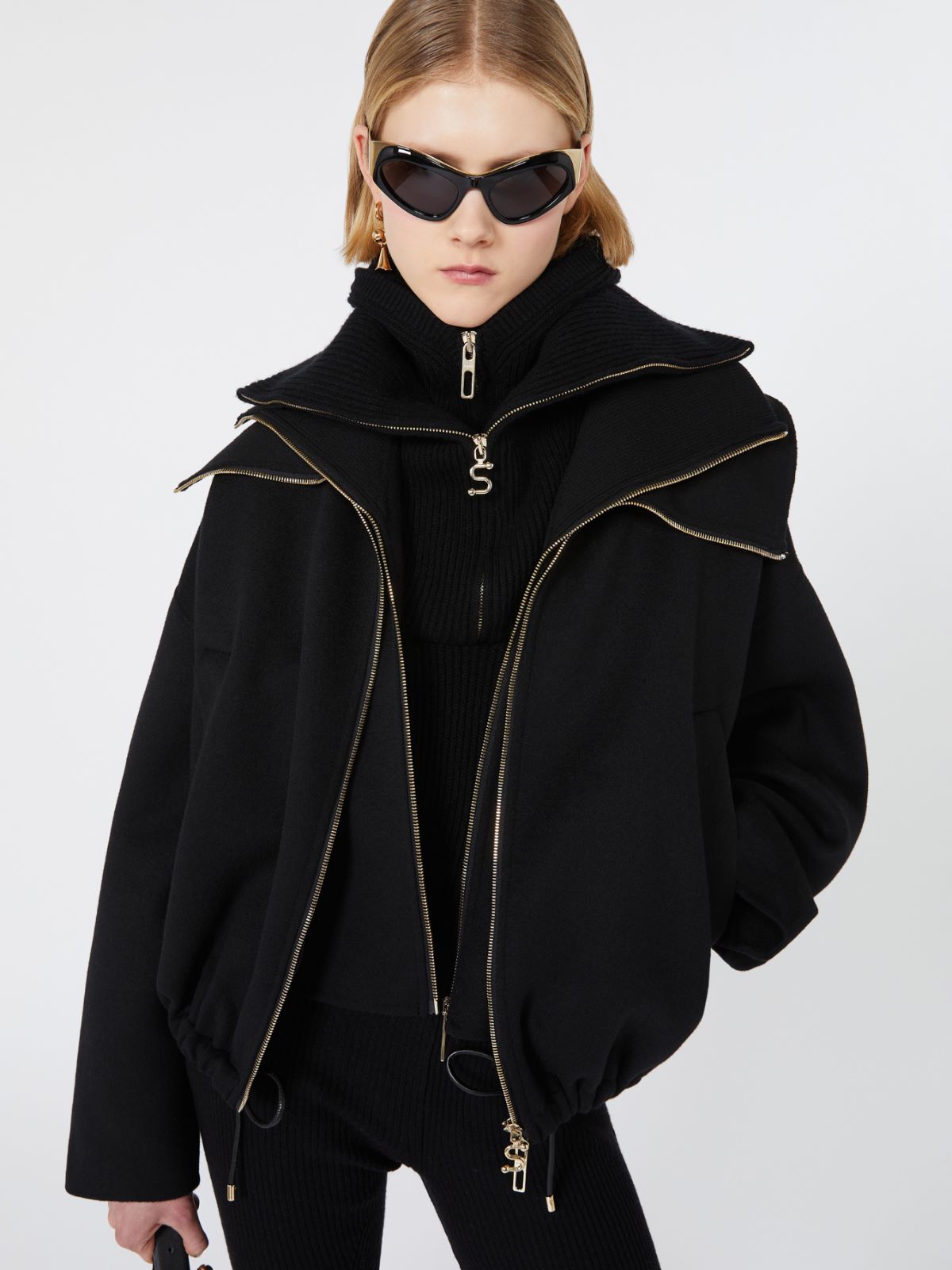 Pure wool bomber jacket with removable bib - BLACK - Max Mara - 4