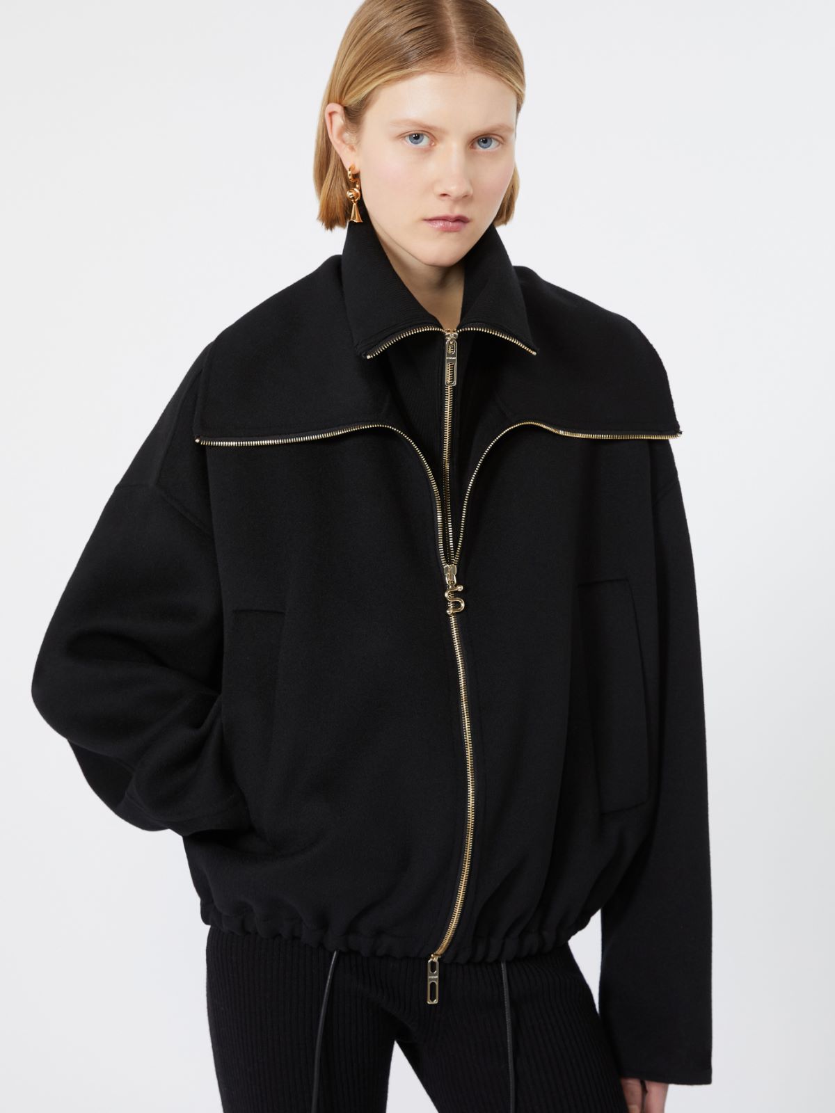 Pure wool bomber jacket with removable bib - BLACK - Max Mara - 5