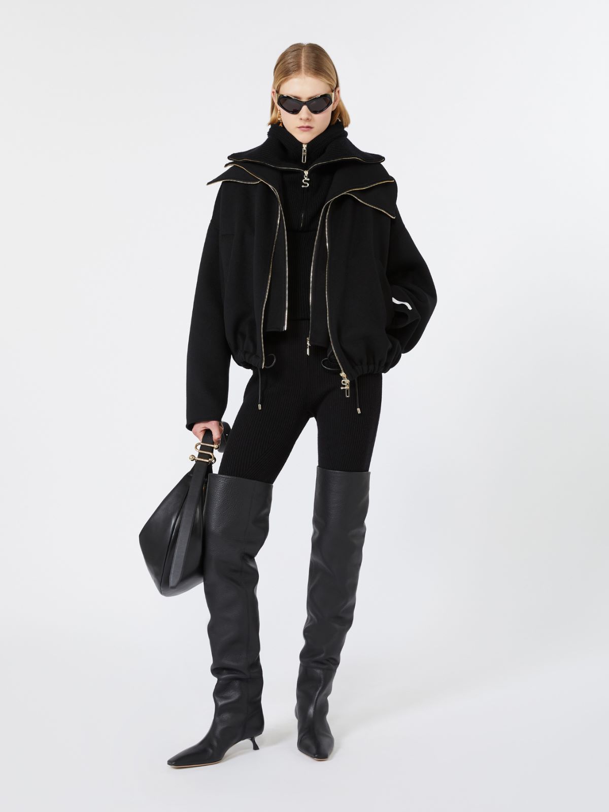Pure wool bomber jacket with removable bib - BLACK - Max Mara